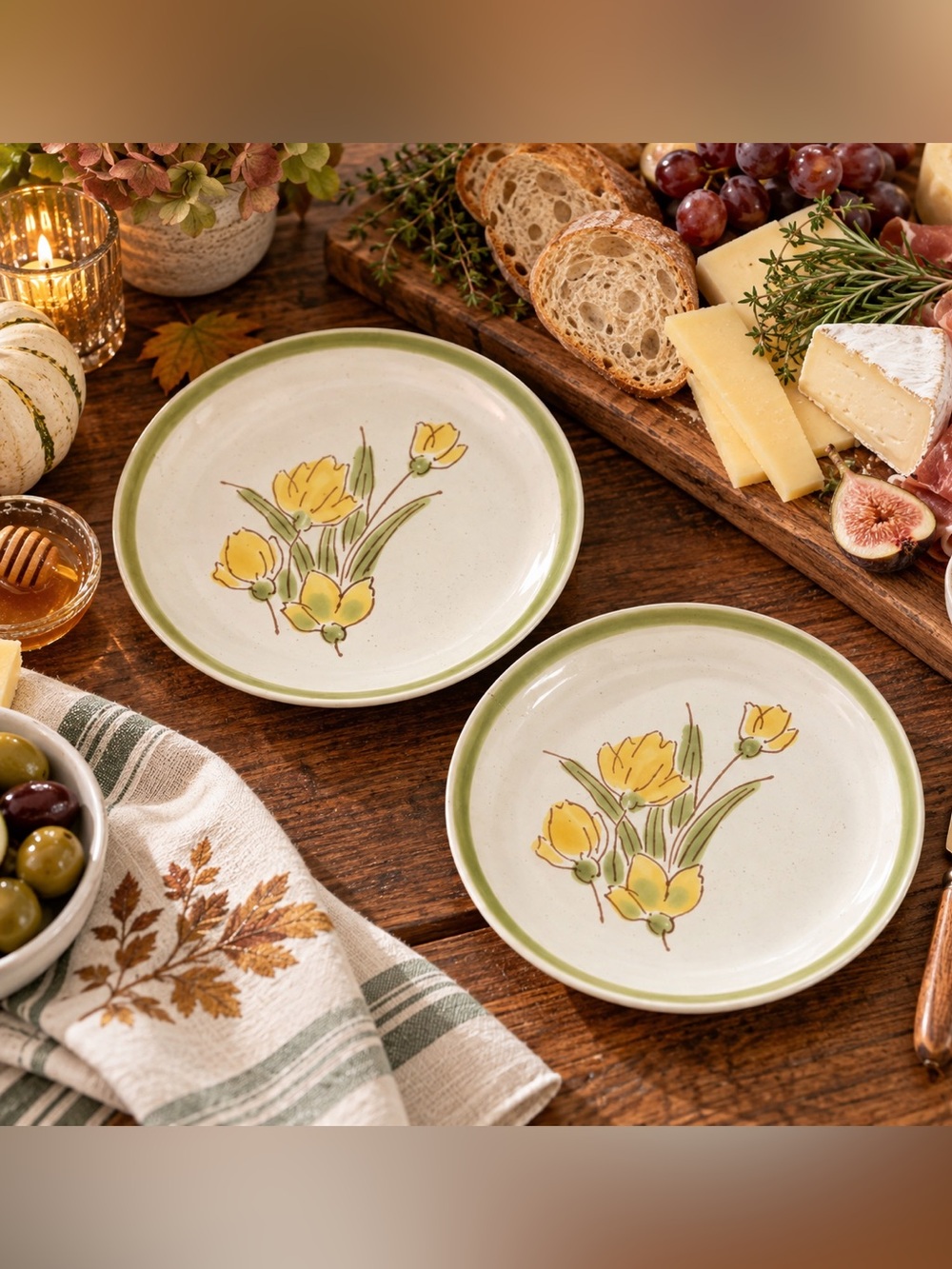 Stoney Brook Stoneware 6” Plates with Yellow Floral Design